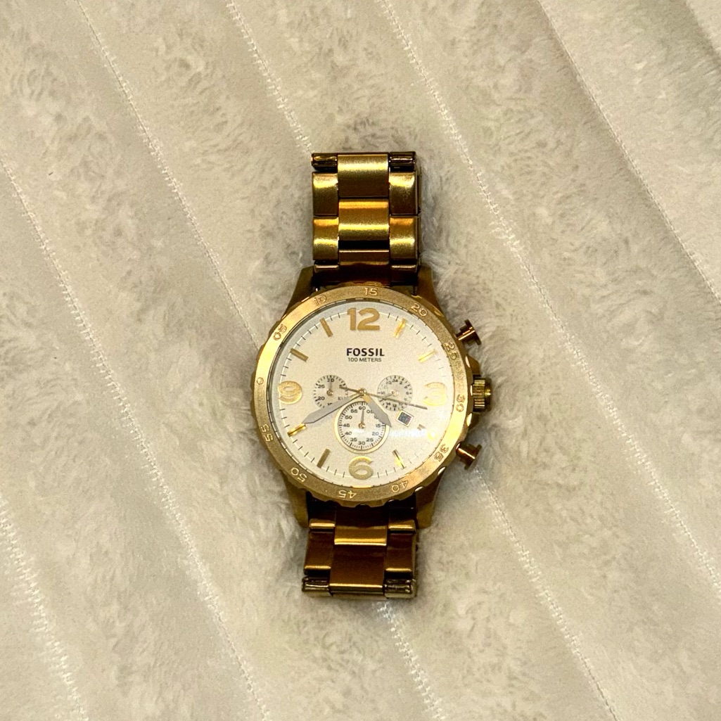 Fossil Gold Chronograph Watch With White Dial